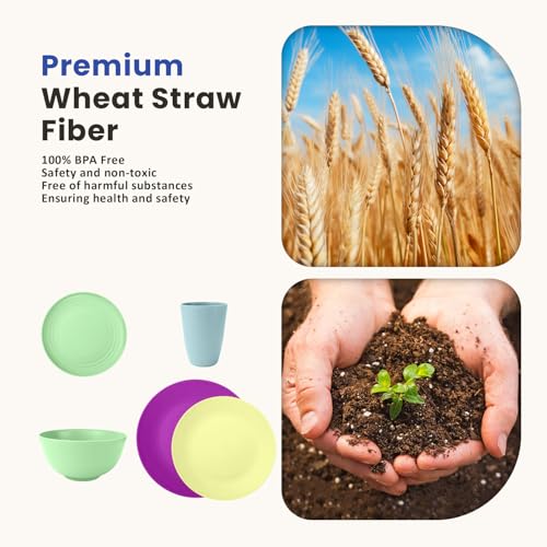 Homienly 40-Piece Kichen Dinnerware Set, Wheat Straw Dinnerware Set, Plates, Bowls, Drinking Cups, Service for 8, Dishwasher & Microwave Safe Dish Set, Unbreakable Plates and Bowls Set - Memphis - color: Memphis Series, size: 40 PCS
