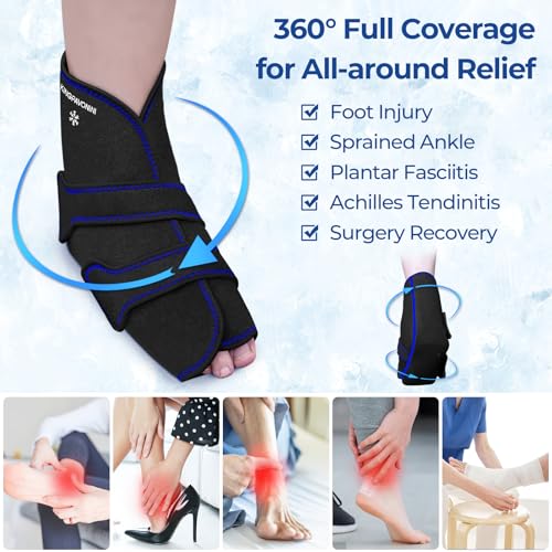 Ankle Foot Ice Pack Wrap, XL, Black, 1 Wrap + 4 Gel Packs | 30-Min Long-Lasting & Leakproof, Full Coverage for Feet Pain Relief, Hot & Cold Therapy, Insertable Ice Packs, Easy-to-Wear - size: XL, style: Black (1 Wrap+4 Gel Packs)