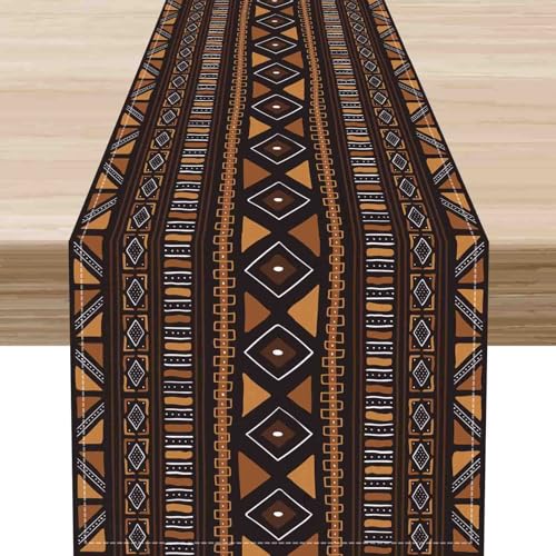 Traditional African Table Runner, Tribal African Mud Pattern Abstract Geometric Print Ethnic Farmhouse Coffee Table Center Decor for Kitchen Dining Patio Holiday Party Indoor Outdoor, 13"x36" Inch - color: African-9, size: 13x36" Table Runner