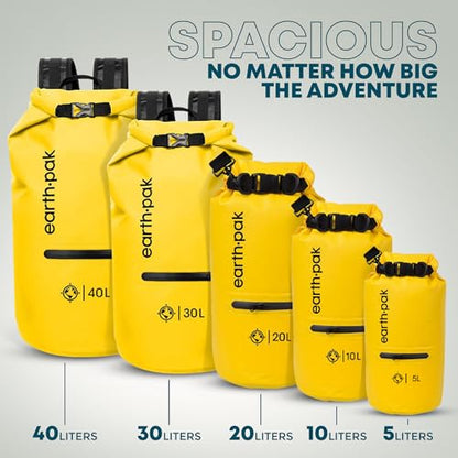 Earth Pak Waterproof Dry Bag with Zippered Pocket - Waterproof Dry Bag Backpack Keeps Gear Dry - color: Yellow, size: 10L