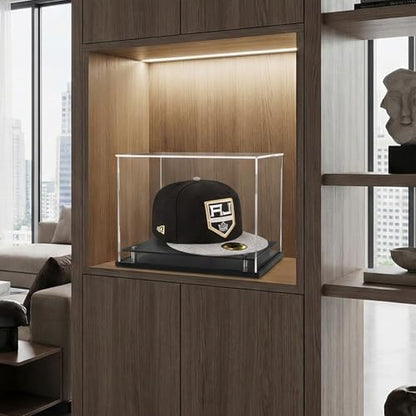 WANLIAN Clear Hat Display Case,Self-Assembly Acrylic Baseball Cap Holder Stand with Stainless Steel Risers, Perfect for Sports Caps & Mini Helmets (Assembly Required) - size: 8.6x7.9x7 inch