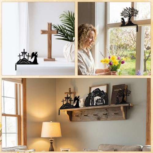 Blulu 3 Pcs Easter Door Decorations Metal He Is Risen Door Toppers Religious Easter Frame Corner Sign for Spring Christian Cabinet Shelf Window Wall Home Office Kitchen Church Decor(Religious) - style: Religious