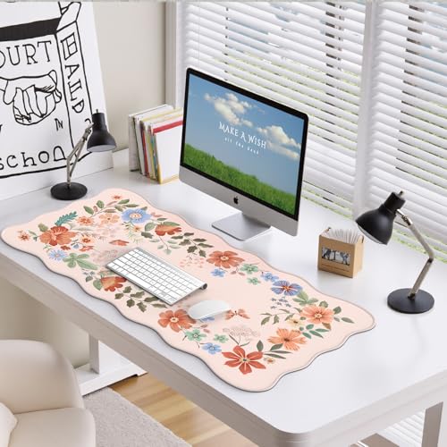 HAOCOO Cute Desk Pad for Desktop Setup, Large Keyboard Mat(Light Pink) | 35.4" x 15.7" Desk Mat, Waterproof Edge Stitching Desk Cover, Protective Surface for Home Office Workspace - color: Light Pink Wave