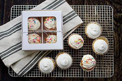 Treat Boxes - 24 ct 6 x 6 x 2.4 in Bakery Boxes with Windows and Dividers for Candy, Cookies, Cupcakes, or Bakery Desserts - Chocolate, Treats, and Baked Goods Packaging for Gifting - color: White