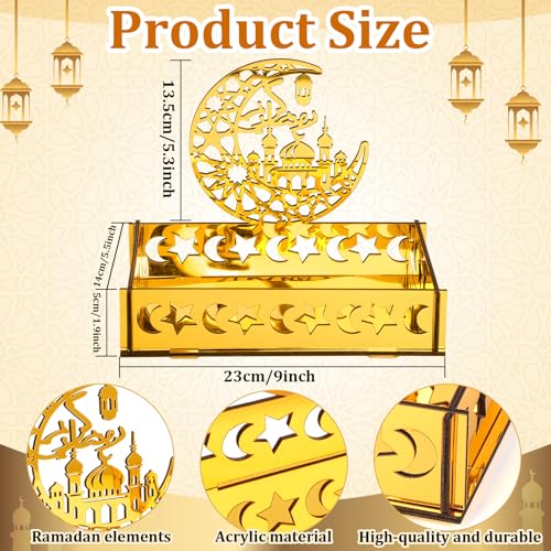 Acrylic Ramadan Decorations for Home Islamic Eid Mubarak Kareem Ramadan Serving Trays Table Sign Moon Hollow Star Sign for Muslim Party Tabletop Decor Art Craft Decoration Centerpiece Tray