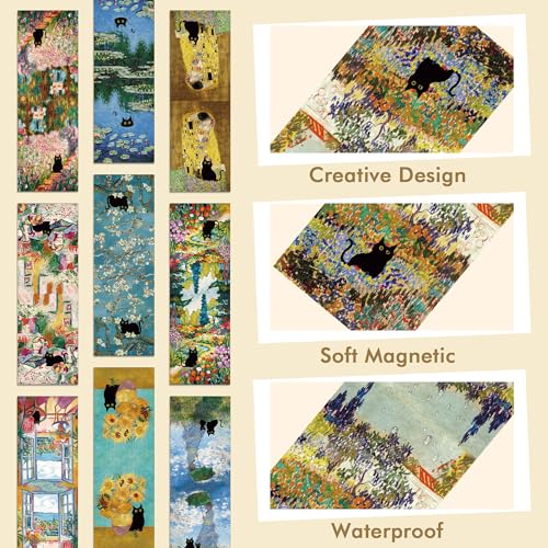 Black Cat Magnetic Bookmarks, 30 Pcs Cute Cats Book Mark Magnet Clips for Reading Women Kids, Oil Painting Art Page Markers for Books Journals Planner School Office Supplies Cat Lover Gifts - style: Black Cat