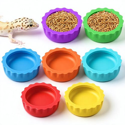 7 Pack Crested Gecko Food Dish and Water Bowl Small Reptile Feeding Cups | Reusable Hermit Crab Food Dish Feeder &corner Foods Dishs Gecko Water Bowl for Bearded Dragon Tank Tortoise Isopods Crab