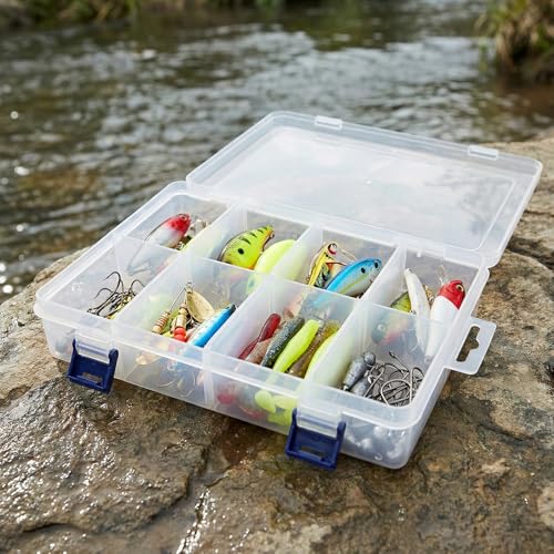 12 PCS 8 Grids Plastic Compartment Organizer Box,Clear Jewelry Storage Box Container with Adjustable Dividers for Jewelry, Beads, Fishing Hooks, Buttons