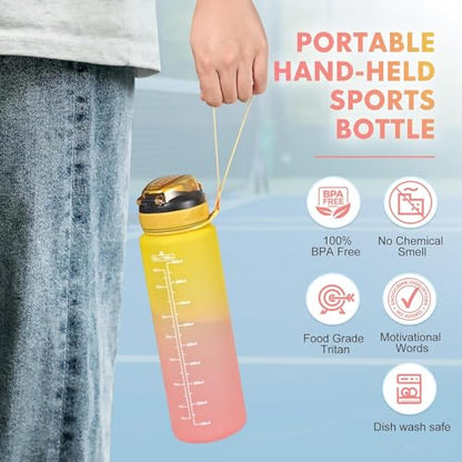 Water Bottle with Straw 1L,Boys Water Bottles with Straw 1 Litre,Waterbottle Leak-Proof Sports Water Bottle,Plastic Drinks Bottles Toxin Free，Bpa-Free (Yellow Pink) - color: 05-Yellow Pink
