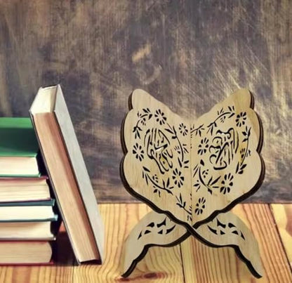 Decorative Wooden Book Stand, Folding Quran and Bible Holder with Floral Design, Traditional Prayer Book Display Rack (Style 2- generic) - style: Style 2- generic