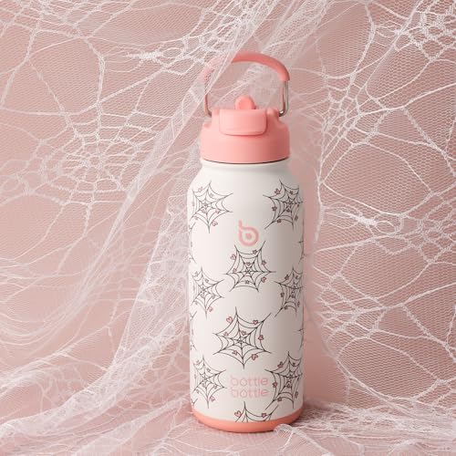 BOTTLE BOTTLE 32oz Insulated Water Bottle with Pill Box | Stainless Steel,Sport Water Bottle, with Straw Dual-use Lid and Pill Box, Design for Gym - color: Cupid Web