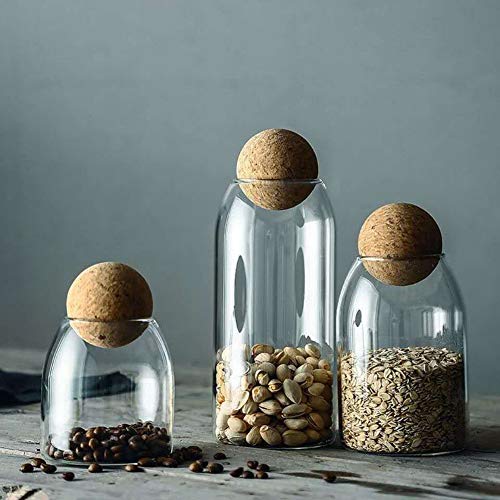 800ML/27Oz Clear Glass Storage Cute Canister Holder Ball Wood Cork Top, Modern Decorative Cylinder Container Jar with Round Lid for Coffee, Spice, Candy, Salt, Cookie Cool Terrarium Bottle - size: 800 mL