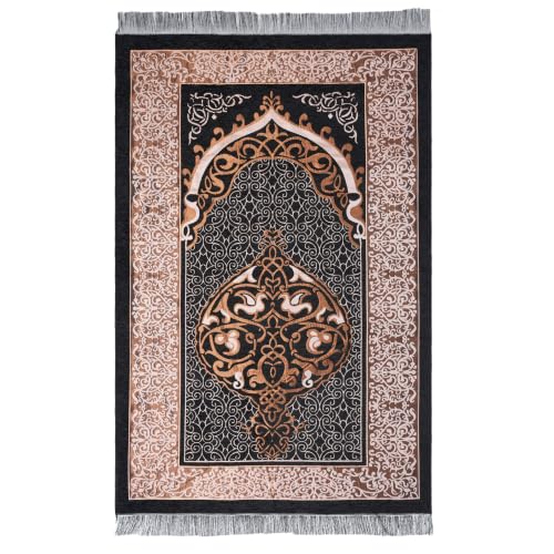 Islamic Prayer Rug Masjid Pattern Thin Mat 1pc Muslim Portable Blanket Ramadan Eid Gift Rug Turkish Prayer Carpet - Black, Styled - color: 1pc Blackd
