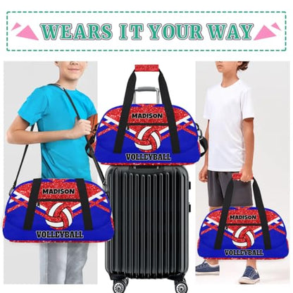 Custom Names Volleyball Bag, Personalized Name Gymnastics Sport Bag Women, Red Bling Glittering with Royal Blue (not real glitter) - color: Red Blue