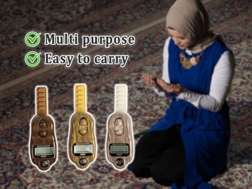 Digital Beads Counter, 3 Pieces Digital Tasbih Tally Counters, Digital-Counter with Compass, Resettable Finger Counter,Electronic Rotating Prayer Beads Counters,for Meditation,Muslim Prayer