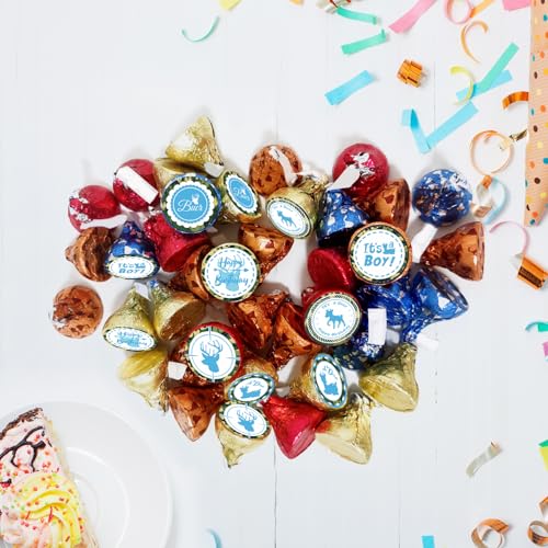 Blue Hunting It's A Boy Kiss Sticker Labels - Deer Theme Gender Reveal Round Candy Sticker Favors - Deer Hunting Baby Shower or Birthday Party Party Labels Fit Chocolate Candy (Set of 150) - color: Deer It's a Boy