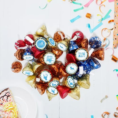 Blue Hunting It's A Boy Kiss Sticker Labels - Deer Theme Gender Reveal Round Candy Sticker Favors - Deer Hunting Baby Shower or Birthday Party Party Labels Fit Chocolate Candy (Set of 150) - color: Deer It's a Boy