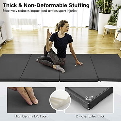 GYMAX Gymnastics Mat, 4 FT x 8 FT x 2 Inches Folding Exercise Mat w/Carry Handles & Sturdy Stitching Waterproof Cover, Tumbling Mat for Yoga Stretching Martial Arts Home Gym - color: Black