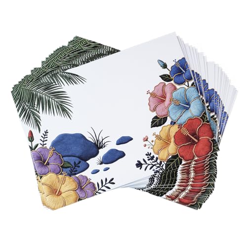 A7 Envelopes, 5x7 Inch, 40 Pack, 120gsm Flower Hibiscus Printed White Paper, Double-Sided Floral Print, Gummed Seal, Envelope for Invitations and Greeting Cards (White Hibiscus) - color: White Hibiscus