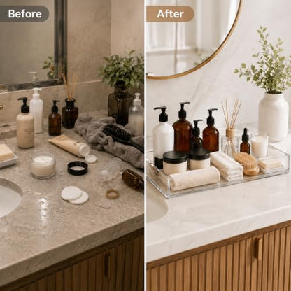 MaxGear Acrylic Vanity Tray | Clear Bathroom Tray for Countertop, Plastic Tray for Makeup Storage, Rectangle Decorative Organizer, 11.8 × 5 × 1.2in