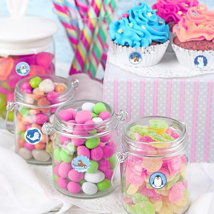 Polar Animals Kiss Sticker Labels - Polar Bear, Seal, Penguin and Arctic Fox Round Candy Sticker Favors for Party Labels Fit Chocolate Candy (Set of 150) - color: Polar Animals