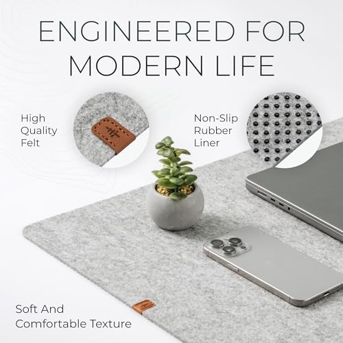 Nordik Felt Desk Mat - Large Felt Desk Pad - Marle (35 x 17 inches) | Premium Desk Matt for Desktop, Full Desk Keyboard Mouse Pad, High Quality Felt and Non-Slip Rubber Liner for Home and Office - color: Marle