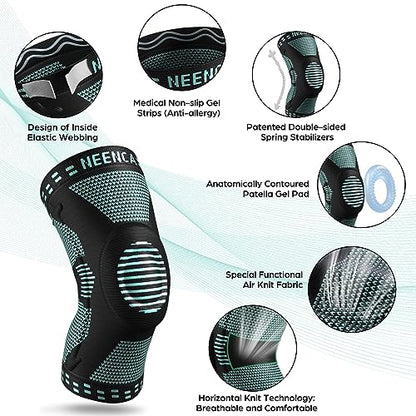 NEENCA Knee Braces for Knee Pain Relief, Compression Knee Sleeves with Patella Gel Pad & Side Stabilizers, Knee Support for Weightlifting, Running, Workout, Arthritis, Meniscus Tear, Men Women. ACE-53 | Patented Patella Gel Pad & Side Stabilizers, Compres