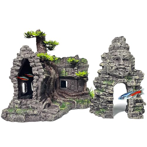 Aquarium Decor - Large Fish House Ornament for Fish Tank, Aquarium Hideout with House Texture for Betta, Guppy, Shrimp - Aquatic Hide Decoration, Fish Hiding House（Tree House） - color: Large Tree House Cave