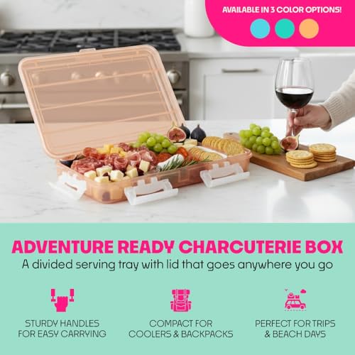 Charcuterie Safe - BPA-Free, Food Safe Charcuterie Board with Lid & Handle - Portable Snack Tray Organizer with Dividers, Mini Containers & Cheese Knife - Dishwasher Safe - Peach Fizz - color: Peach Fizz Charcuterie Safe