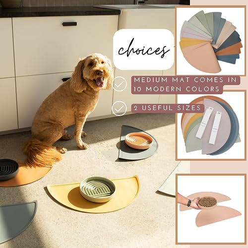Waterproof Silicone Dog Food Mat – Medium Size Non-Slip Pet Bowl Mat, Raised Edge Design, Easy-to-Clean Pet Food Placemat for Dog & Cat Bowls, 21" Across x 10.5" Deep - Ocean Blue - color: Ocean Blue, size: Medium