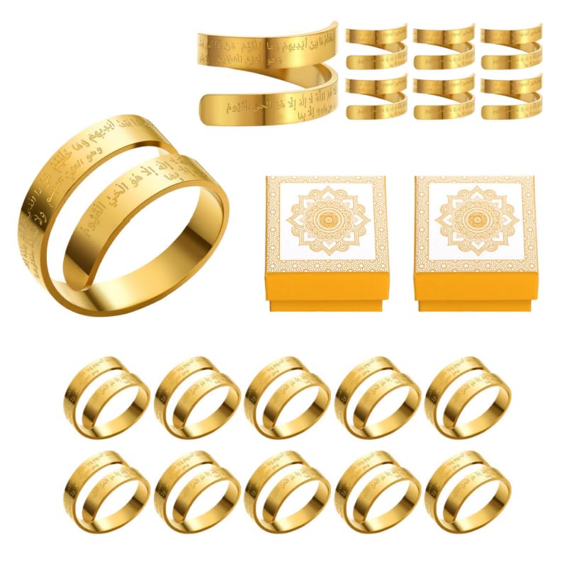24pcs/12 Sets Islamic Ayatul Kursi Ramadan Gifts for Women Eid Gifts Bulk Ayatul Kursi Rings Ramadan Mubarak Party Favor Arabic Ring with Boxes Muslim Jewelry for Wedding Ceremony Accessory