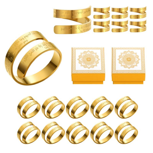 24pcs/12 Sets Islamic Ayatul Kursi Ramadan Gifts for Women Eid Gifts Bulk Ayatul Kursi Rings Ramadan Mubarak Party Favor Arabic Ring with Boxes Muslim Jewelry for Wedding Ceremony Accessory