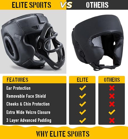 Elite Sports Best Kids Boxing Headgear Youth Wrestling Headgear for Age 4 to 13 Year MMA Kickboxing Muay Thai BJJ Karate Head Guard for Boys Girls (Black) - size: Medium