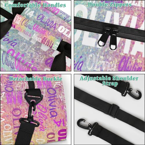 Custom Name Kids Overnight Duffel Bags Girls Cheerleaders Bag, Personalized Sport Gym Bag Travel Weekender Bags Colorful Rainbow Glitter - color: Color3