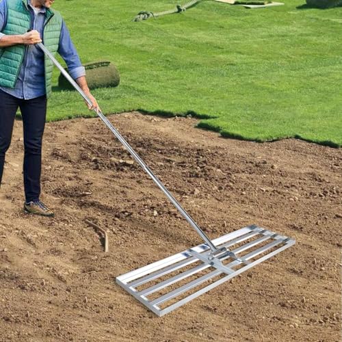 Lawn Leveling Rake 30x10 inch, (Professional-Grade) Lawn Leveler Tool, Handle Rakes for Lawns Heavy Duty Landscape Rake for Backyard, Garden, Golf Course, Farm, Pasture