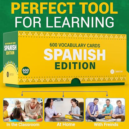 Briston Spanish Vocabulary Flash Cards – 600 English to Spanish Flashcards with Example Sentences & Pronunciations – Language Learning Cards for Kids & Adults, Classroom, Homeschool Study Set