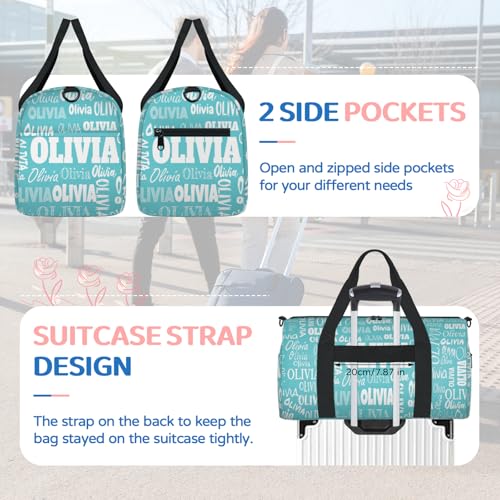 Custom Named Dance Ballet Bag, Dark Turquoise Blue Solid Color | Gym Bag Sports Travel Duffle Bag Tote Carry On Weekend Sports Travel - color: Blue