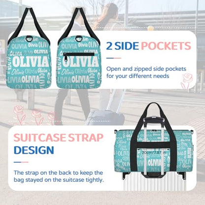 Custom Named Dance Ballet Bag, Dark Turquoise Blue Solid Color | Gym Bag Sports Travel Duffle Bag Tote Carry On Weekend Sports Travel - color: Blue