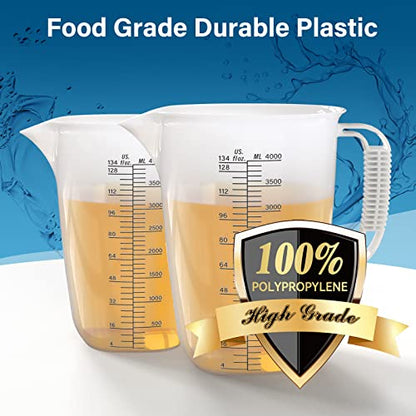 Luvan 1 Gallon Measuring Pitcher, Large Measuring Cup with Spout and Handle, 134oz Plastic measuring pitcher with Conversion Chart, 1 Gallon Measuring Container for Motor Oil, Chemicals, Pools, Lawns - color: 134Oz/4L/010