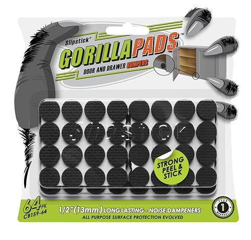 Slipstick GorillaBumperPads Premium 1/2” Rounds Adhesive Non Slip Pads/Bumpers (64 Gripper Dots) Perfect Grips for Small Items/Décor, Cabinet Stoppers, Drawer/Door Bumpers, Glass/Picture Frame Pads - size: 1/2" Round