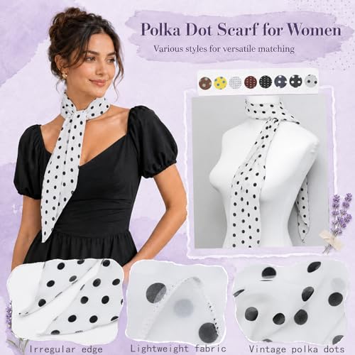 Polka Dot Scarf for Women, Chiffon Womens Scarves for Travel Date - color: White a