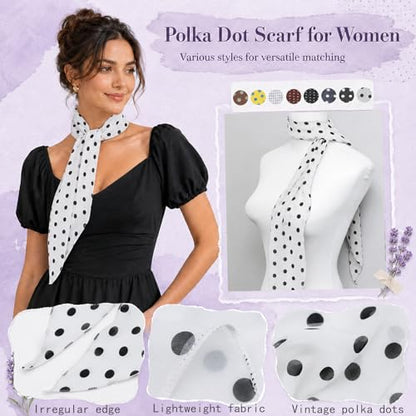 Polka Dot Scarf for Women, Chiffon Womens Scarves for Travel Date - color: White a