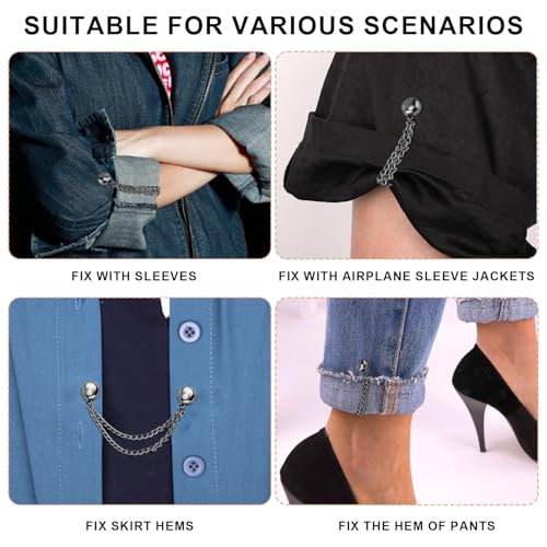 8pcs Multi-Function Magnetic Clothing Clips, Magnetic Button Clips with Chain Widely Used Magnet Clothing Pins Pant Waist Tightener Clip for Shirt Skirt Pants Dress(Black) - color: Dark Gray
