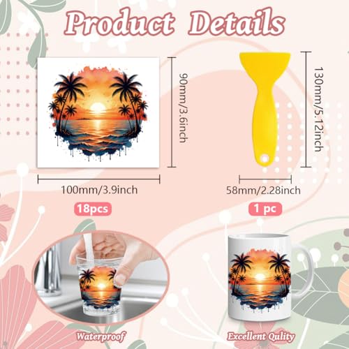 Peacoblue Seaside Summer Rub On Transfers for Craft, Transfer Sticker | 18 Sheets UV DTF Transfers, Waterproof Rub On Decals for Wood, Glass, Furniture, Tumblers & Home Decor Crafts - style: Seaside Summer Scenery