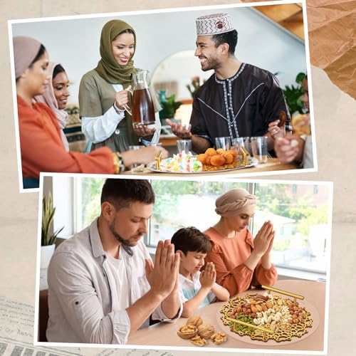 SiliFine Eid Al-adha Tray Decoration for Home, Islamic Ramadan Mubarak Plates, Eid Mubarak Serving Trays, Round Hollow Star Trays Plates for Serving Pastry Dessert Cookie Candy Eids Party Decor