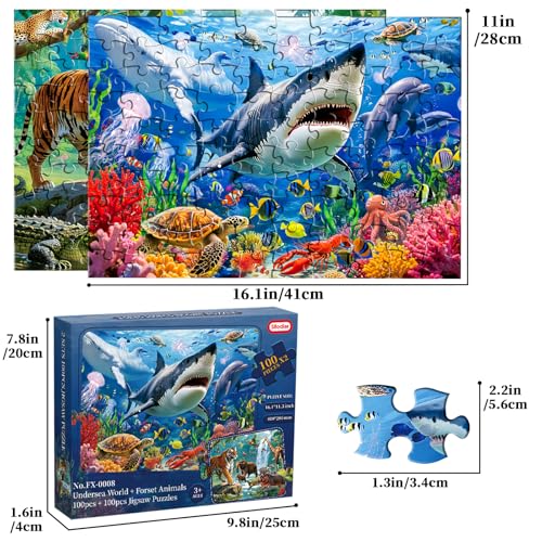 Sitodier Puzzles for Kids Ages 3 4 5 6, 2 Pack 100 Pieces Jigsaw Puzzles for Kids 3-5 4-6 (Forest Animals and Ocean Life), Learning & Educational Games Beautiful Xmas Birthday Gifts for Kid 3-8 - style: 2 Packs 100 Pieces Puzzles