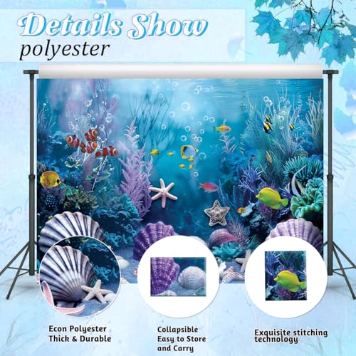 Under the Sea Backdrop Summer Tropical Fish Coral Ocean Underwater World Photography Background Ocean Aquarium Themed Baby Shower Birthday Party Banner Decorations Photo Booth Props 7x5FT - size: 7x5FT