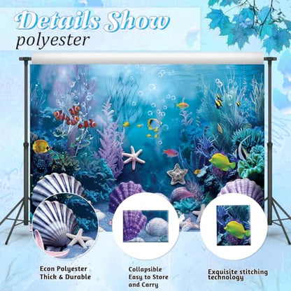 Under the Sea Backdrop Summer Tropical Fish Coral Ocean Underwater World Photography Background Ocean Aquarium Themed Baby Shower Birthday Party Banner Decorations Photo Booth Props 7x5FT - size: 7x5FT