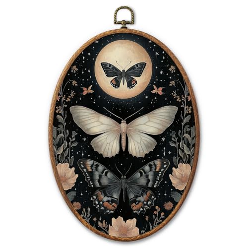 AYQJCBGC Vintage Butterfly Oval Framed Wall Art, Cottagecore Retro Canvas Wall Decor, Dark Academia Framed Prints Hanging Decor for Home Bedroom Living Room, 8.3x11.6 Inch. (028) - color: Black Butterfly-2