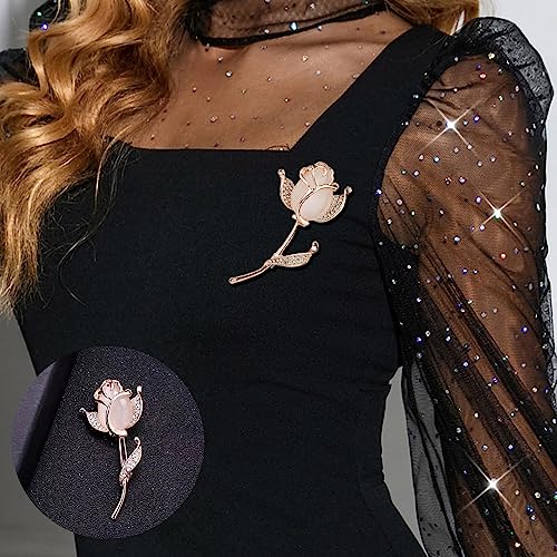 Crystal Pearl Flower Brooches Pins Fashion Beautiful Created Rhinestone Floral Brooch Good Idea for Party Dance Wedding Banquet for Elegant Women Girl - color: Gold Rose Flower